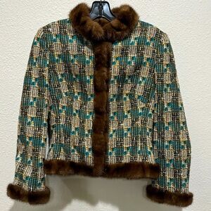 Escada Designer vintage Tweed Jacket with Mink fur borders and collar